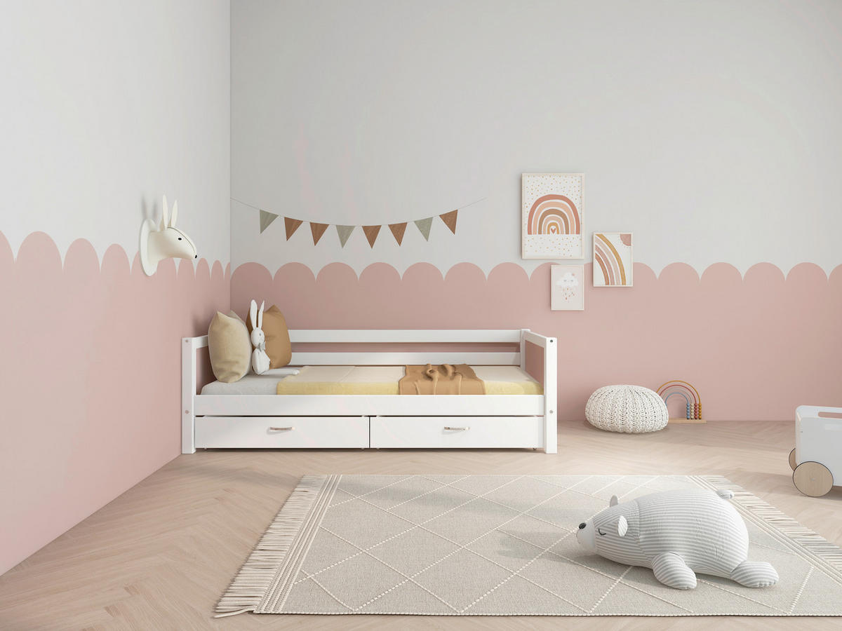 BETT 90/200 cm,  in Rosa, Weiß, Rollrost, Bettschubladen  - Rosa/Weiß, MODERN, Holz (90/200cm) - Chameo