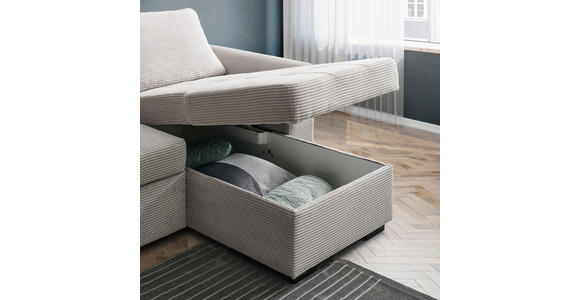 ECKSOFA inkl. Schlaffunktion Hellgrau Velours, Cord  - Hellgrau/Schwarz, Design, Kunststoff/Textil (155/243cm) - Xora