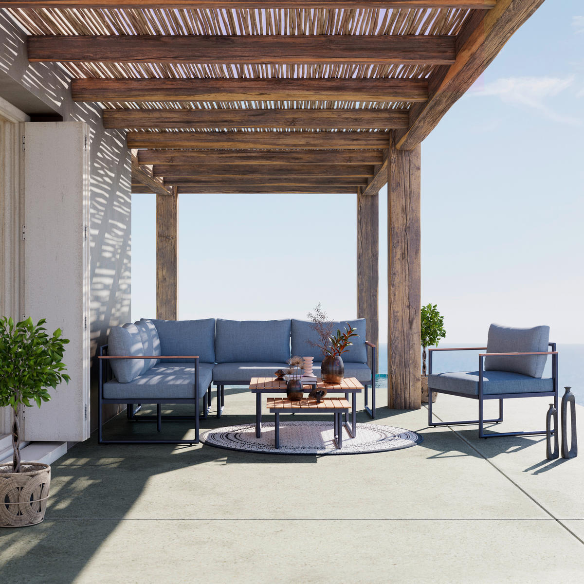 LOUNGEGARNITUR Teakholz Aluminium  - Dunkelgrau, MODERN, Holz/Metall - Ambia Garden