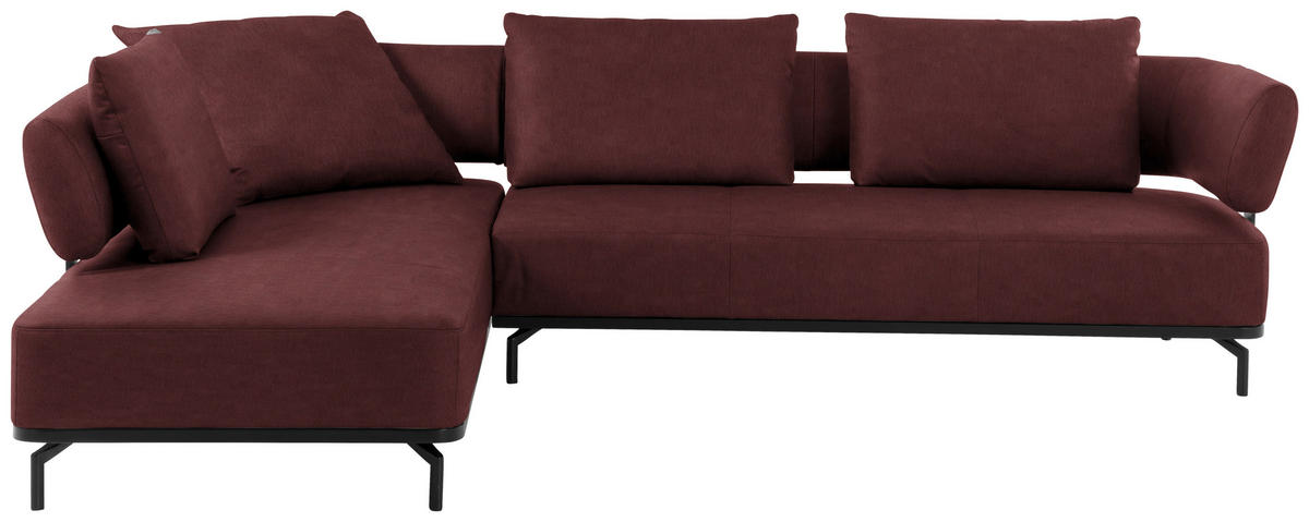 ECKSOFA in Echtleder Bordeaux  237/302 cm  - Bordeaux/Schwarz, Design, Leder/Metall (237/302cm) - Dieter Knoll