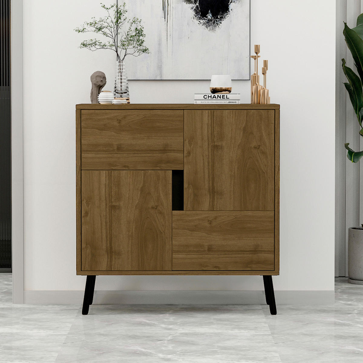 KOMMODE 35/79/76,5 cm  - Kastanienfarben/Schwarz, Design, Holz/Metall (35/79/76,5cm) - Livetastic
