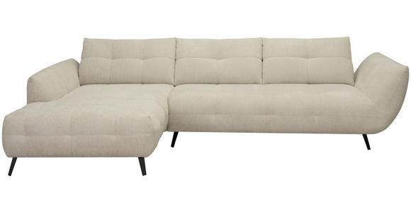 ECKSOFA Taupe Chenille Armlehnenkissen, Rücken echt, Sitztiefenverstellung  - Taupe/Schwarz, KONVENTIONELL, Textil/Metall (215/313cm) - Hom`in