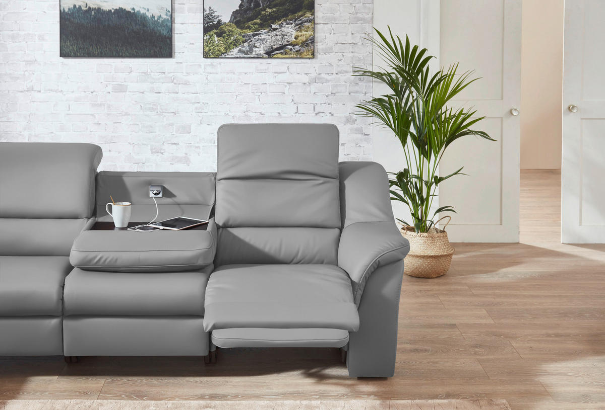 ECKSOFA  in Echtleder Hellgrau  260/324 cm  - Hellgrau/Schwarz, KONVENTIONELL, Leder/Kunststoff (260/324cm) - Cantus