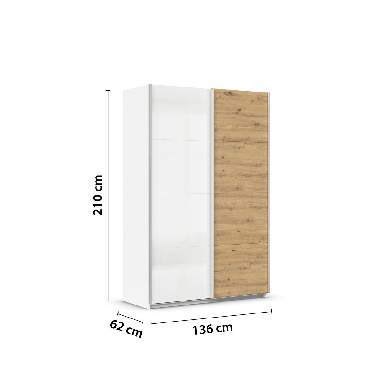 SCHWEBETÜRENSCHRANK  in Weiß, Eiche Artisan  - Alufarben/Weiß, KONVENTIONELL, Holzwerkstoff/Metall (136/210/62cm) - Xora