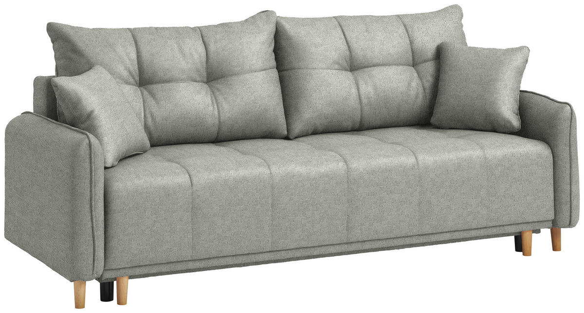 SCHLAFSOFA  in Chenille Grau  - Buchefarben/Grau, Design, Holz/Textil (217/97/101cm) - Carryhome