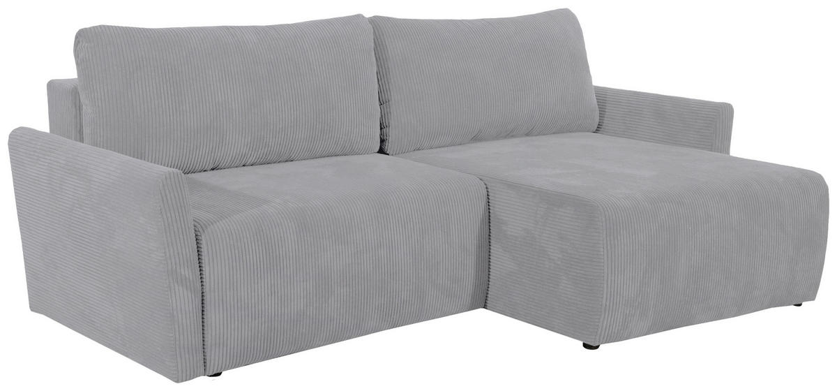 ECKSOFA in Cord Hellgrau  - Hellgrau/Schwarz, Konventionell, Kunststoff/Textil (228/146cm) - MID.YOU
