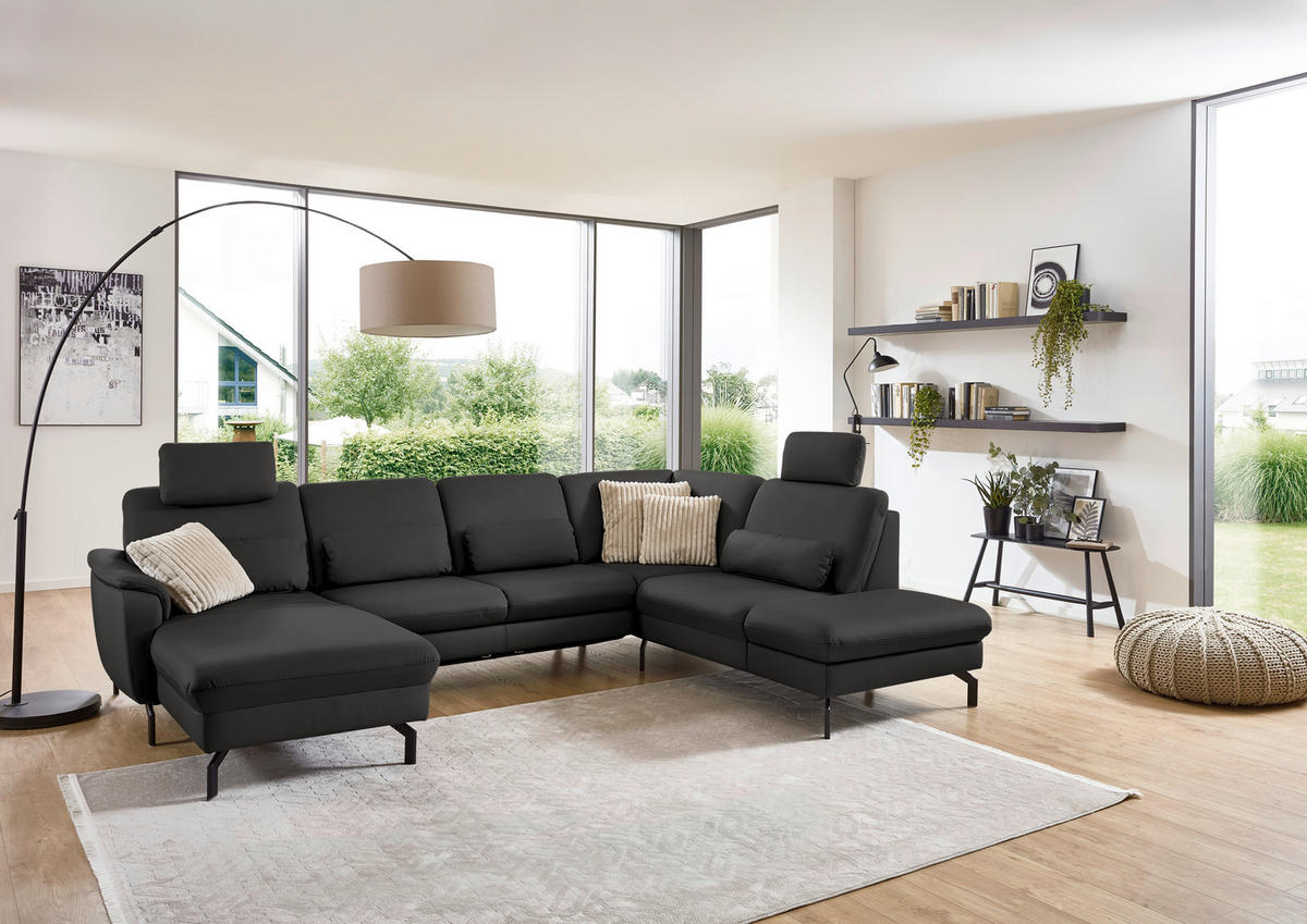 WOHNLANDSCHAFT Beldomo premium in Echtleder Dunkelgrau  - Dunkelgrau/Schwarz, KONVENTIONELL, Leder/Metall (168/306/224cm) - Beldomo Premium