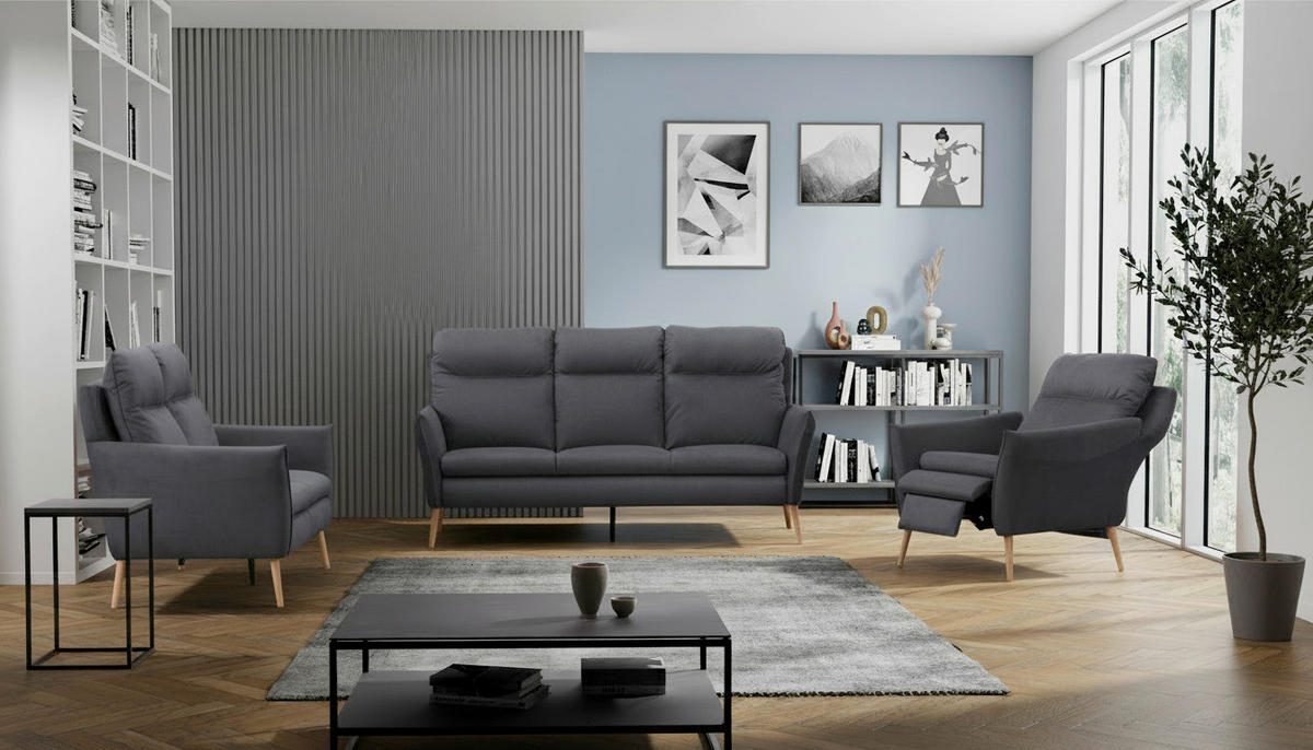 2-SITZER-SOFA  in Mikrofaser Blau Skandinavisch, Modern  - Blau/Buchefarben, Design, Holz/Textil (145/110/92cm) - Livetastic