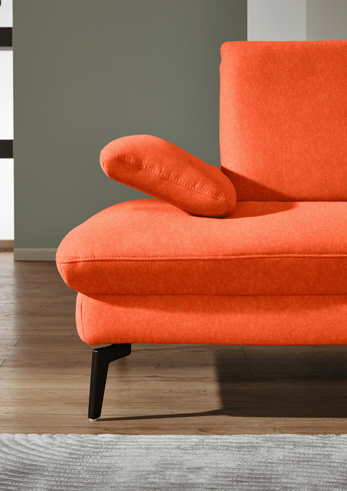 ECKSOFA in Chenille, Mikrofaser Orange  - Schwarz/Orange, Design, Textil/Metall (299/157cm) - Dieter Knoll