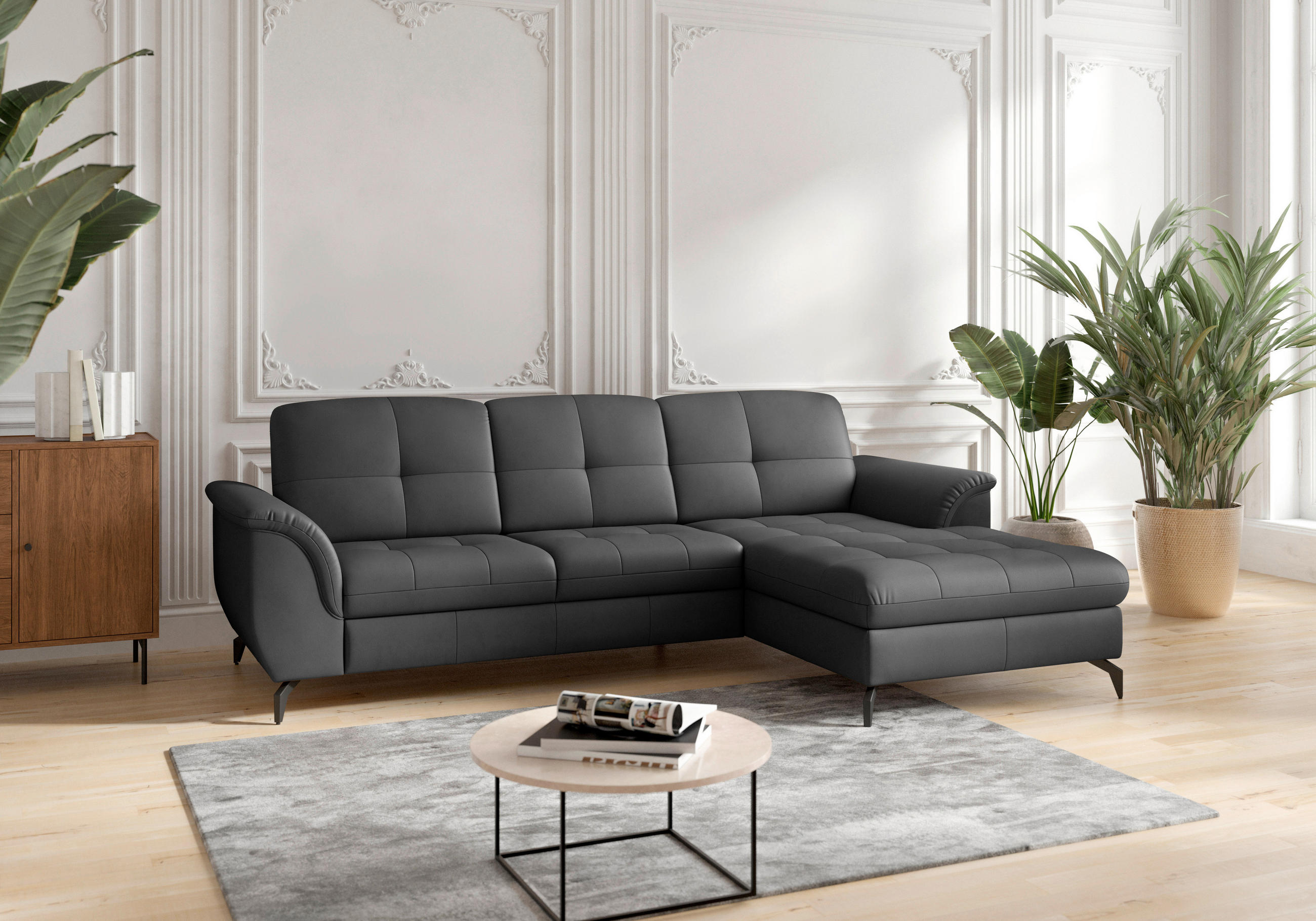ECKSOFA in Echtleder Schwarz  262/164 cm  - Schwarz, MODERN, Leder/Metall (262/164cm) - Sit & More