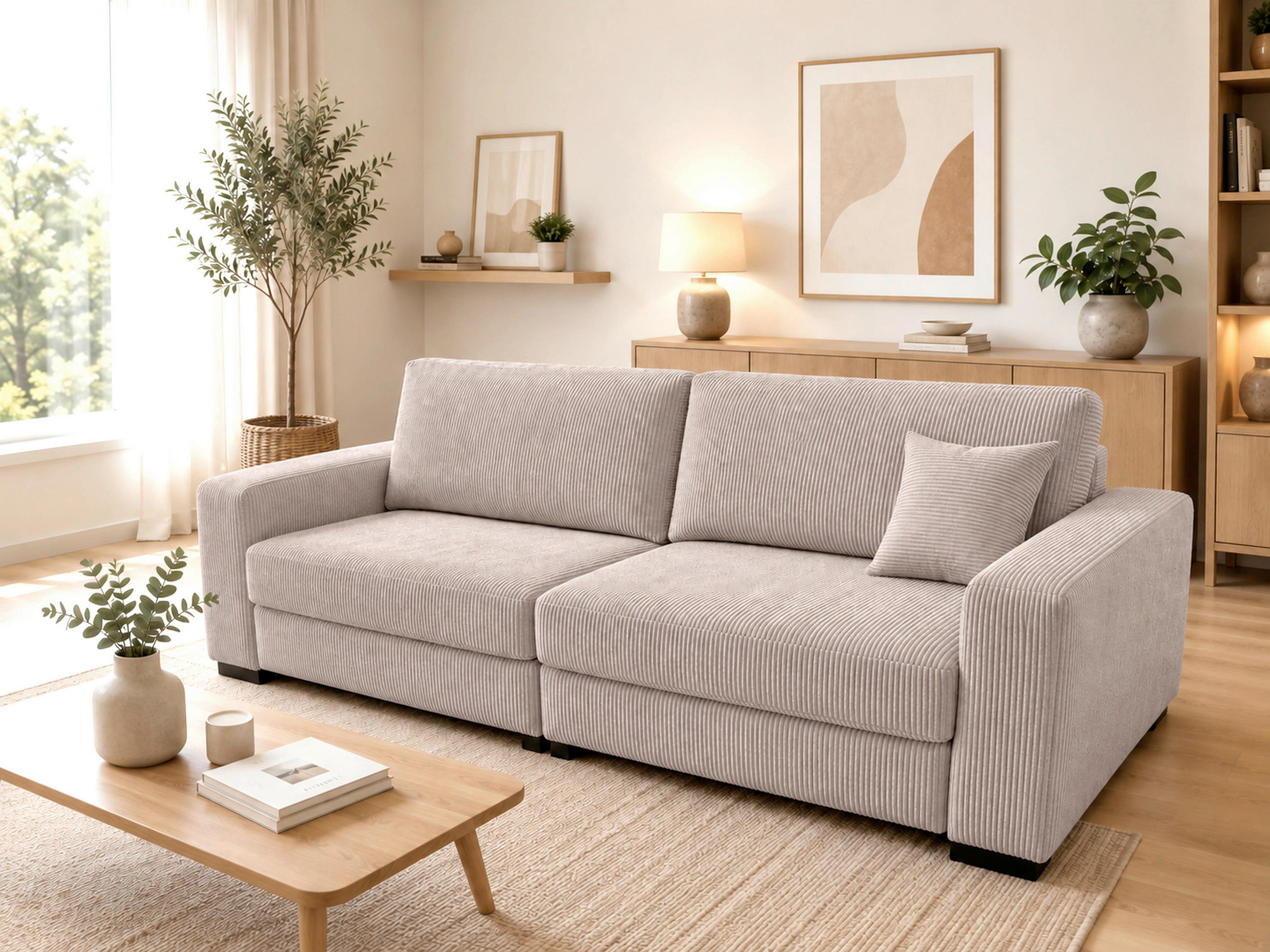 3-SITZER-SOFA Cord Cappuccino  - Schwarz/Cappuccino, Basics, Holz/Textil (250/90/110cm) - MID.YOU