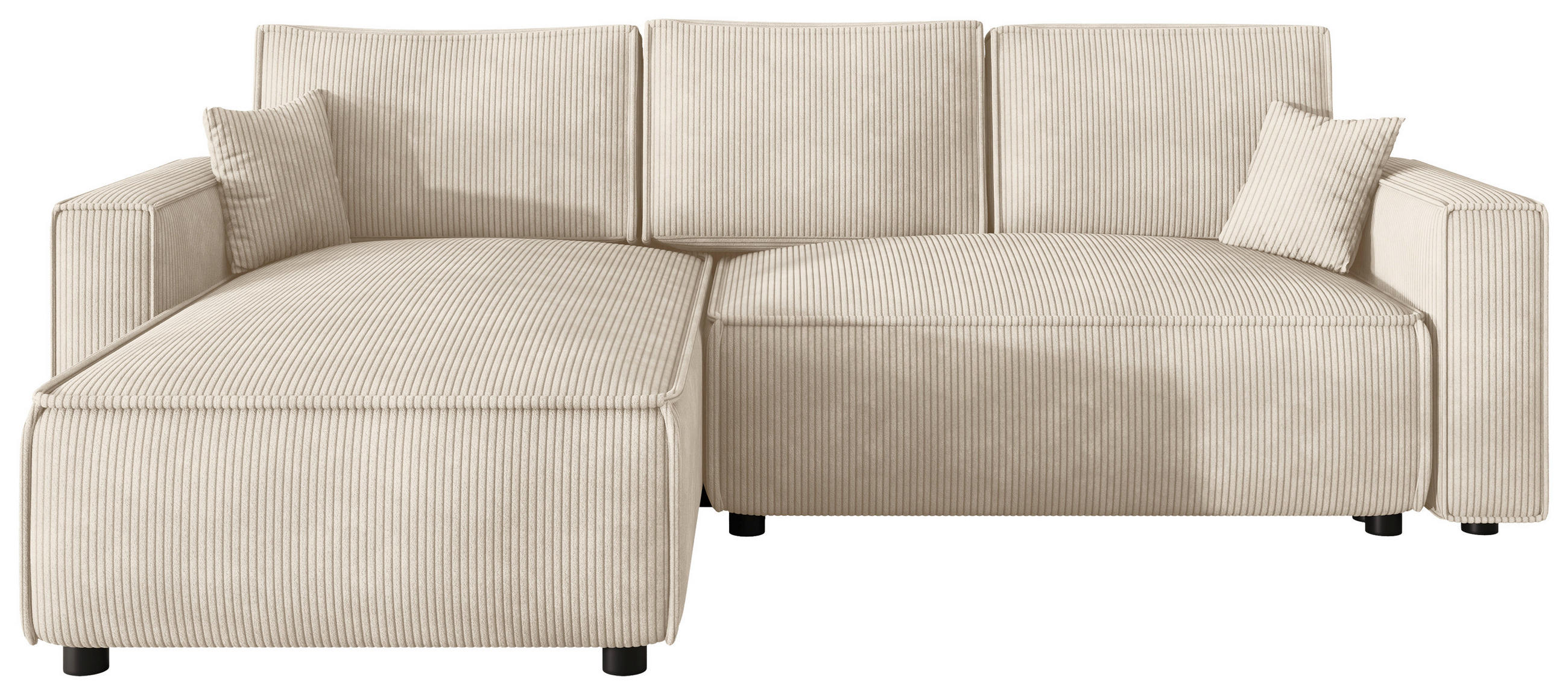 ECKSOFA Creme Cord Zierkissen, Rückenkissen, Bettkasten, Schlaffunktion, Rücken echt, Liegefläche im Originalstoff  - Creme/Schwarz, MODERN, Kunststoff/Textil (190/280cm) - Carryhome