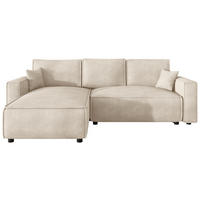 ECKSOFA Creme Cord Zierkissen, Rückenkissen, Bettkasten, Schlaffunktion, Rücken echt, Liegefläche im Originalstoff  - Creme/Schwarz, MODERN, Kunststoff/Textil (190/280cm) - Carryhome