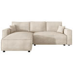 ECKSOFA Creme Cord Zierkissen, Rückenkissen, Bettkasten, Schlaffunktion, Rücken echt, Liegefläche im Originalstoff  - Creme/Schwarz, MODERN, Kunststoff/Textil (190/280cm) - Carryhome
