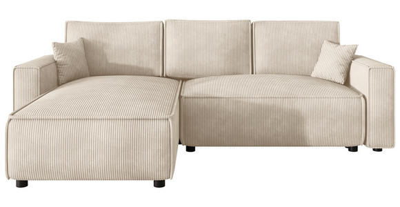 ECKSOFA Creme Cord Zierkissen, Rückenkissen, Bettkasten, Schlaffunktion, Rücken echt, Liegefläche im Originalstoff  - Creme/Schwarz, MODERN, Kunststoff/Textil (190/280cm) - Carryhome