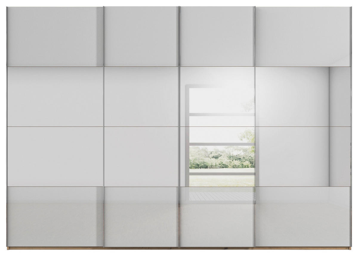 SCHWEBETÜRENSCHRANK 316/223/68 cm 4-türig Grau, Eiche Artisan  - Chromfarben/Eiche Artisan, Design, Glas/Holzwerkstoff (316/223/68cm) - Novel