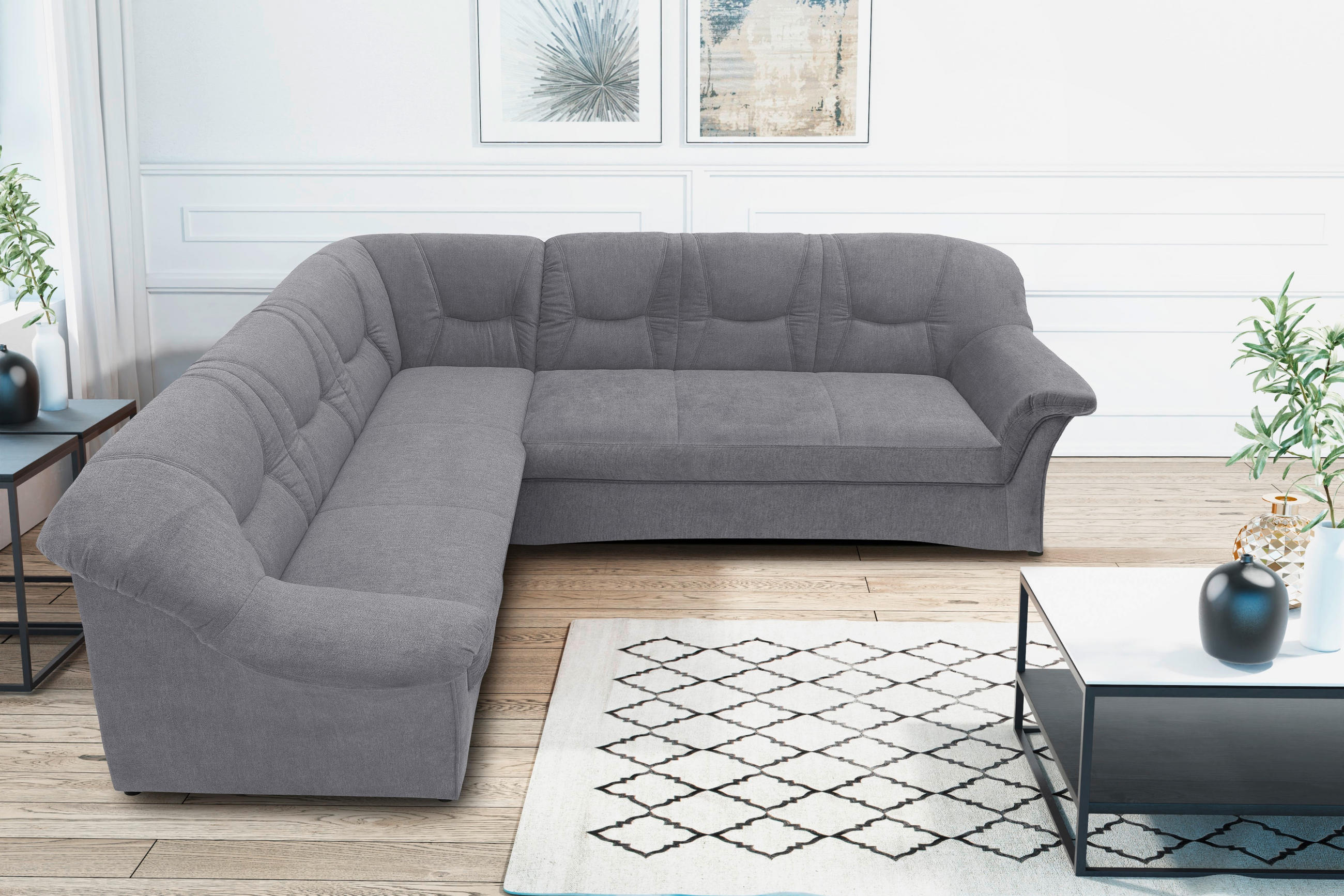 ECKSOFA Dunkelgrau Mikrofaser - Dunkelgrau/Schwarz, KONVENTIONELL, Kunststoff/Textil (190/240cm) - MID.YOU