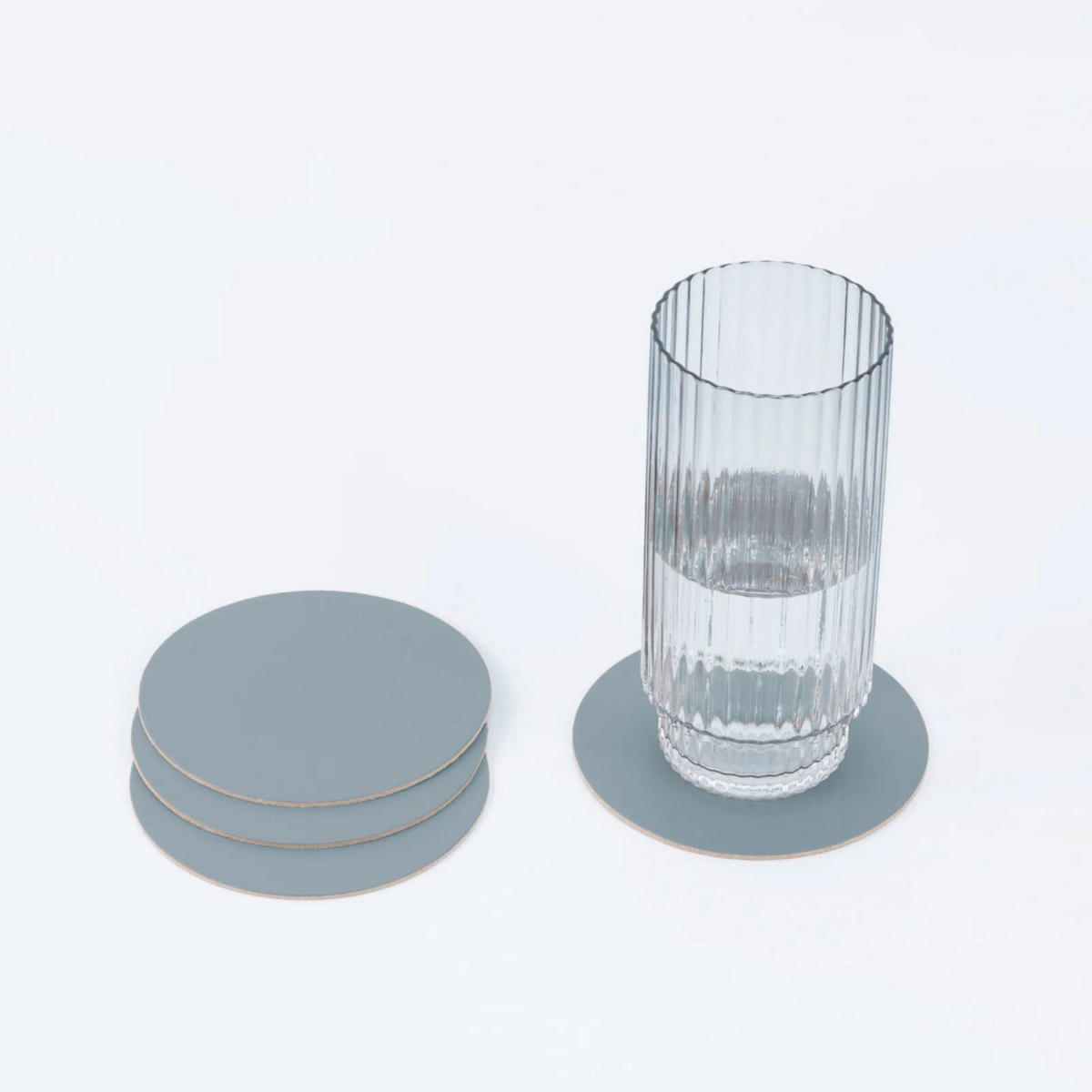 GLASUNTERSETZER  - Pastellblau, Basics, Leder (11/11/0.2cm)