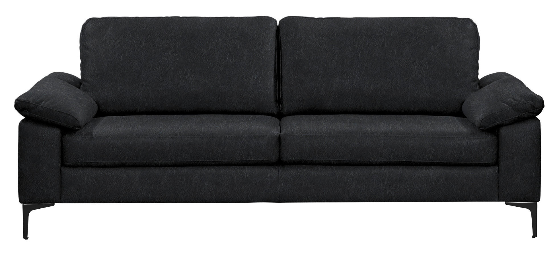 3-SITZER-SOFA  in Echtleder Schwarz   - Schwarz, Design, Leder/Metall (224/86/97cm) - Schöner Wohnen