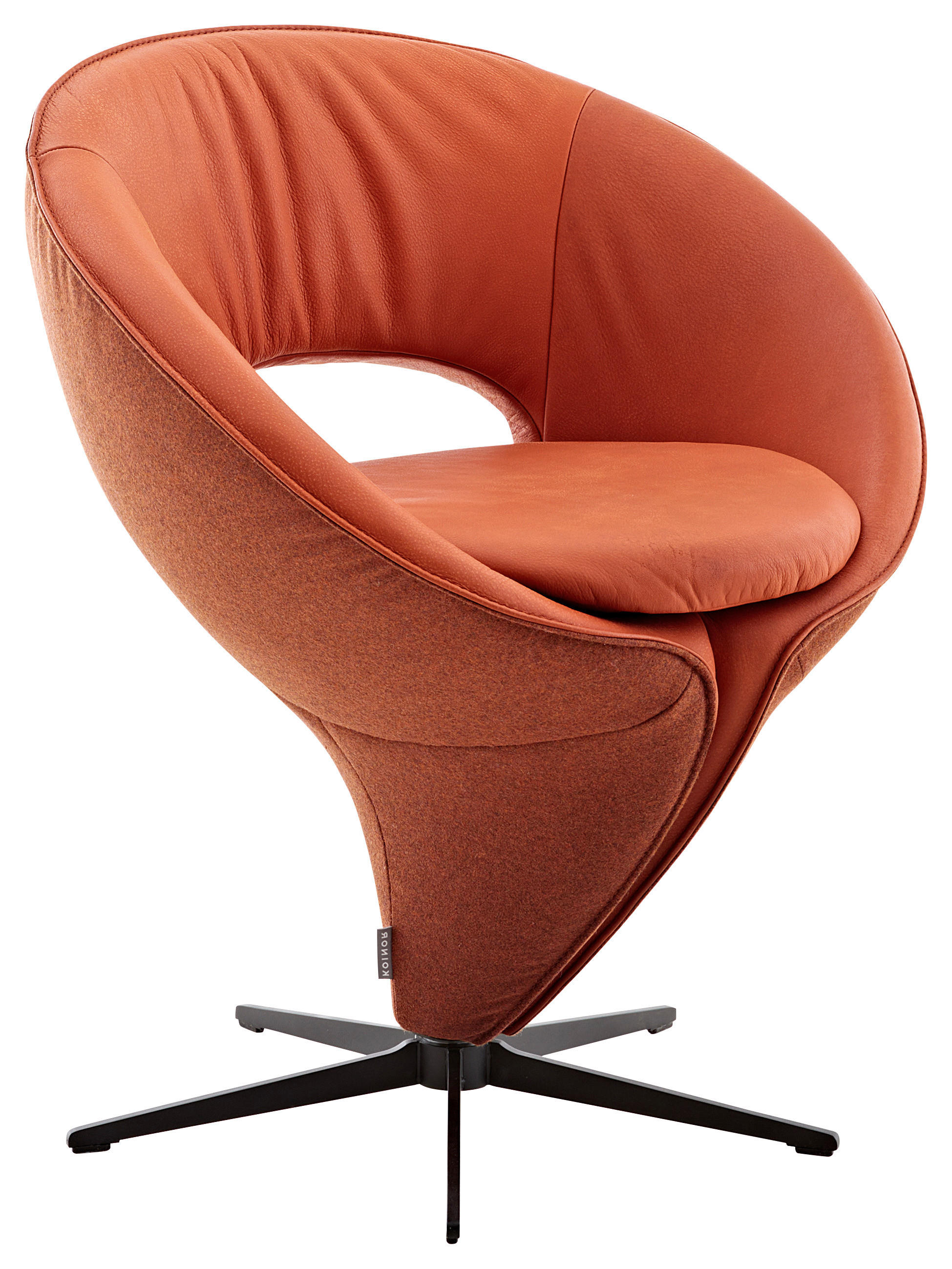 STUHL  Beinauswahl, Lederauswahl, Stoffauswahl, Typenauswahl, Sitzfläche 360° drehbar Flachgewebe Echtleder  - Schwarz/Orange, Design, Leder/Textil (70/82/63cm) - Koinor