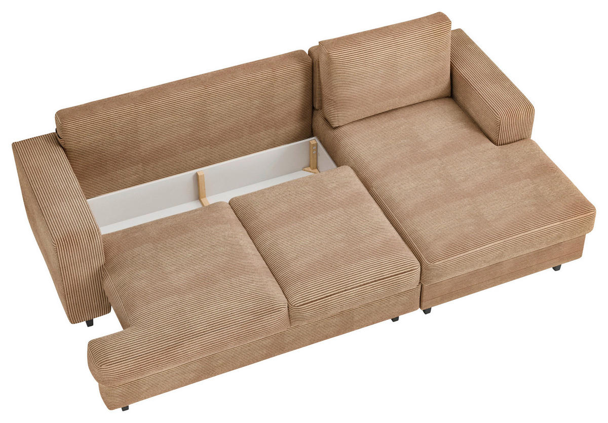 ECKSOFA in Cord, Velours Hellbraun  - Hellbraun/Schwarz, Design, Holz/Textil (247/140cm) - MID.YOU