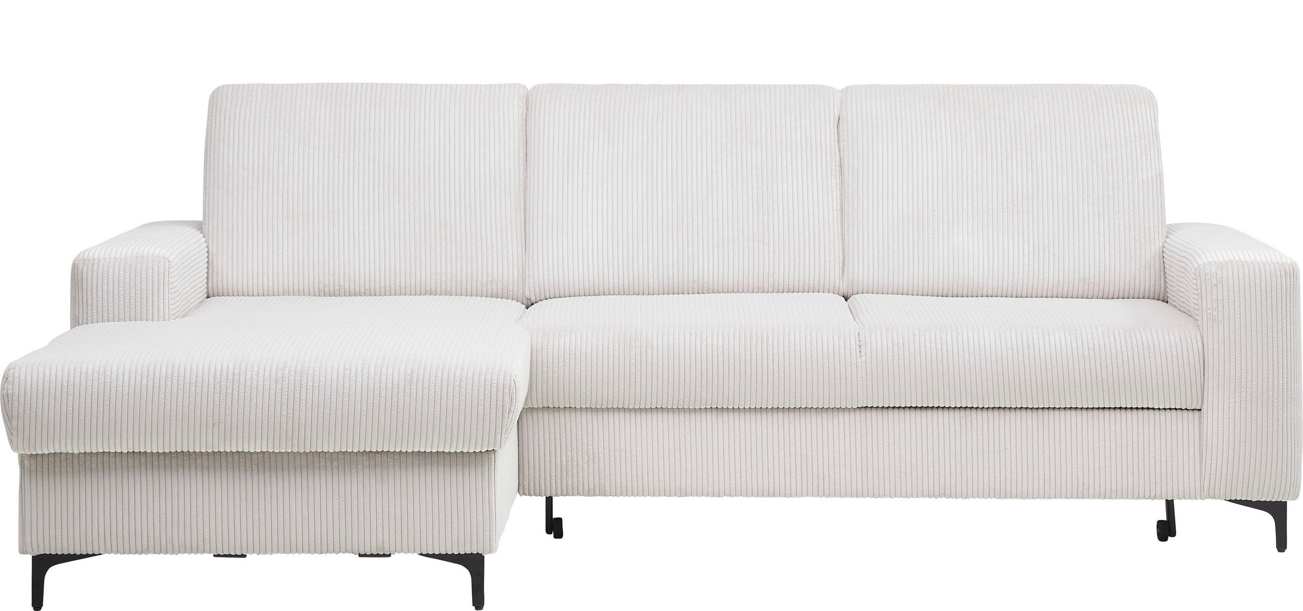 ECKSOFA in Cord Weiß, Perlmutt  - Perlmutt/Schwarz, KONVENTIONELL, Textil/Metall (167/247cm) - Stylife