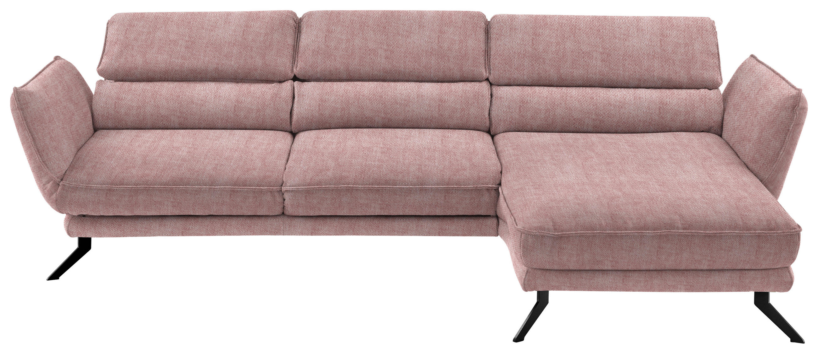 ECKSOFA in Velours Altrosa  - Schwarz/Altrosa, Design, Textil/Metall (283/153cm) - Valdera