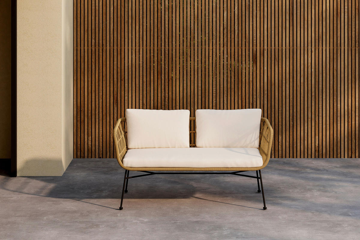 LOUNGESOFFA  - svart/naturfärgad, Modern, metall/trä (140/71/67cm) - Gardenson