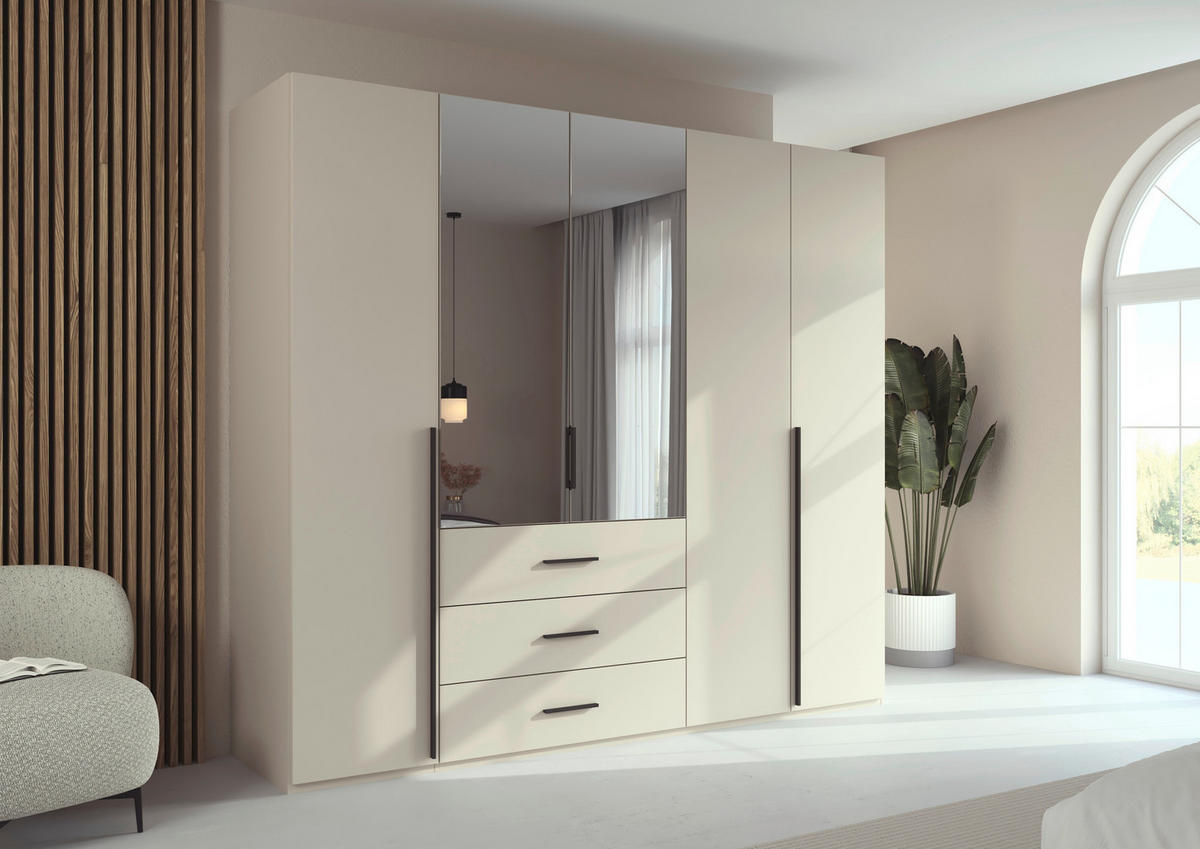 DREHTÜRENSCHRANK 251/223/60 cm,  in Champagner, 5-türig  - Champagner/Graphitfarben, Design, Glas/Holzwerkstoff (251/223/60cm) - home24