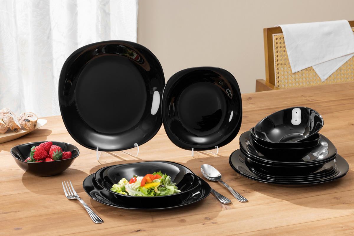 TAFELSERVICE Schwarz 16-teilig  - Schwarz, Basics, Glas - Boxxx