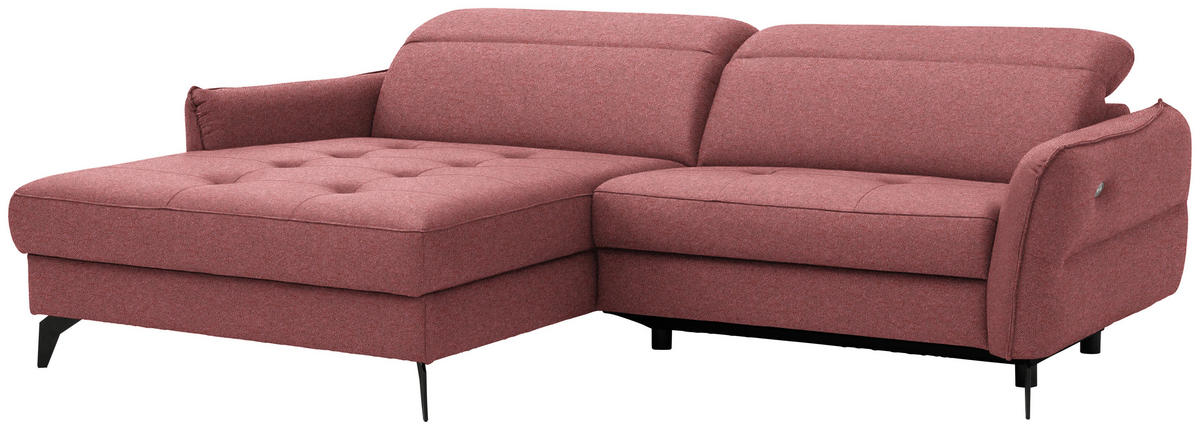 ECKSOFA MANTA in Flachgewebe Koralle  175/246 cm  - Koralle/Schwarz, Design, Textil/Metall (175/246cm) - Celina