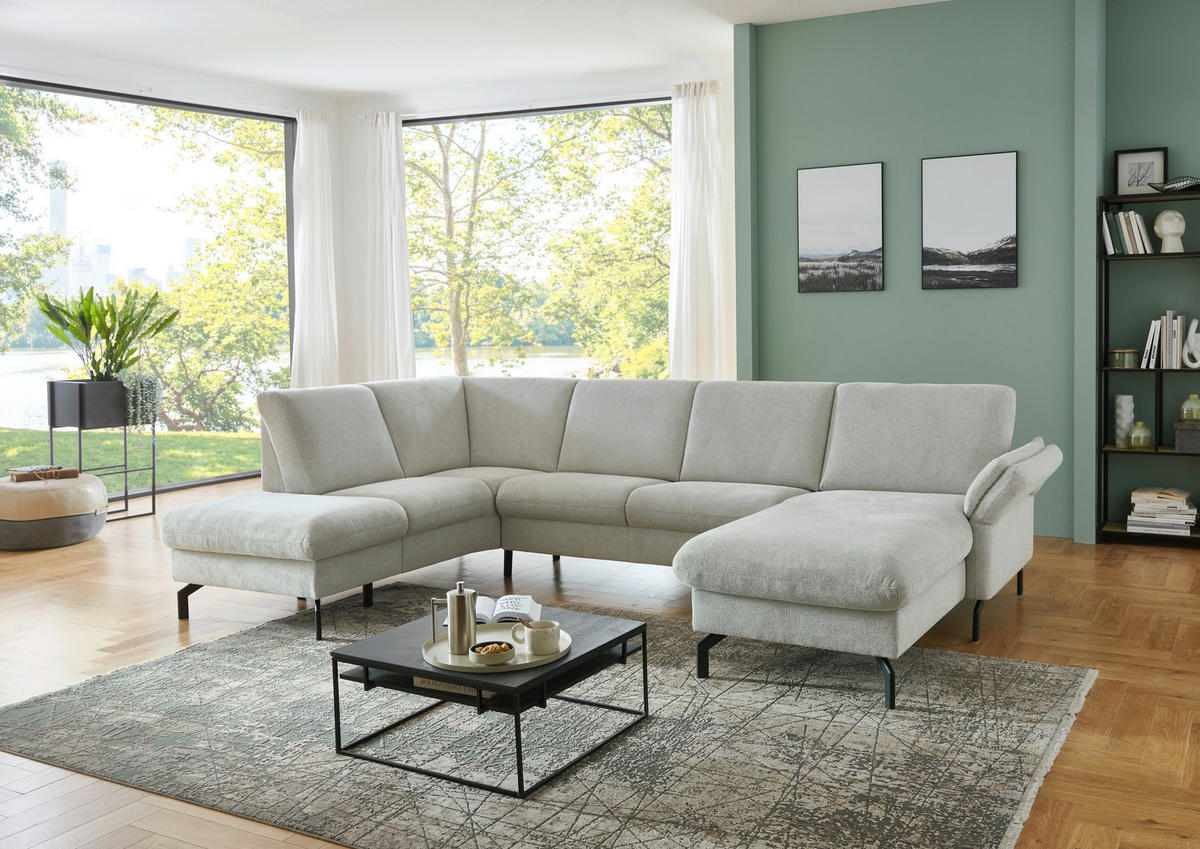 WOHNLANDSCHAFT Flachgewebe Ecru  - Ecru/Schwarz, Konventionell, Textil/Metall (190/307/170cm) - Beldomo Comfort