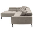 ECKSOFA Sandfarben Feincord Rücken echt, Kopfteilverstellung, Sitzvorzug  - Sandfarben/Schwarz, KONVENTIONELL, Textil/Metall (219/311cm) - Hom`in