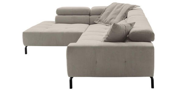 ECKSOFA Sandfarben Feincord Rücken echt, Kopfteilverstellung, Sitzvorzug  - Sandfarben/Schwarz, KONVENTIONELL, Textil/Metall (219/311cm) - Hom`in
