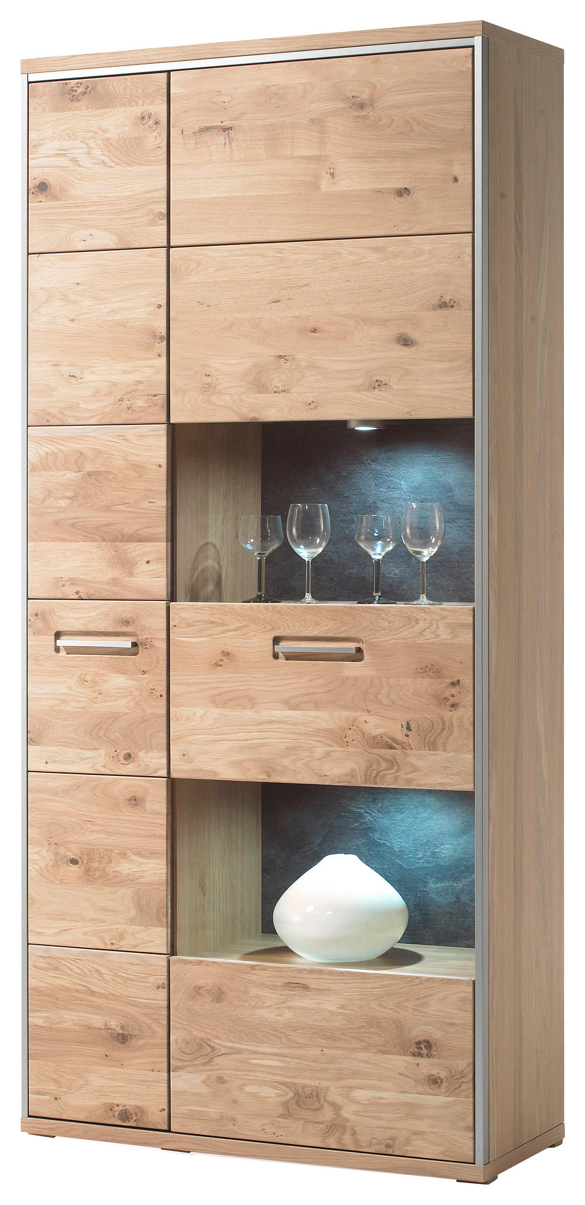 VITRINE in Eiche Eichefarben  - Edelstahlfarben/Eichefarben, Konventionell, Glas/Holz (94/201/39cm) - MID.YOU