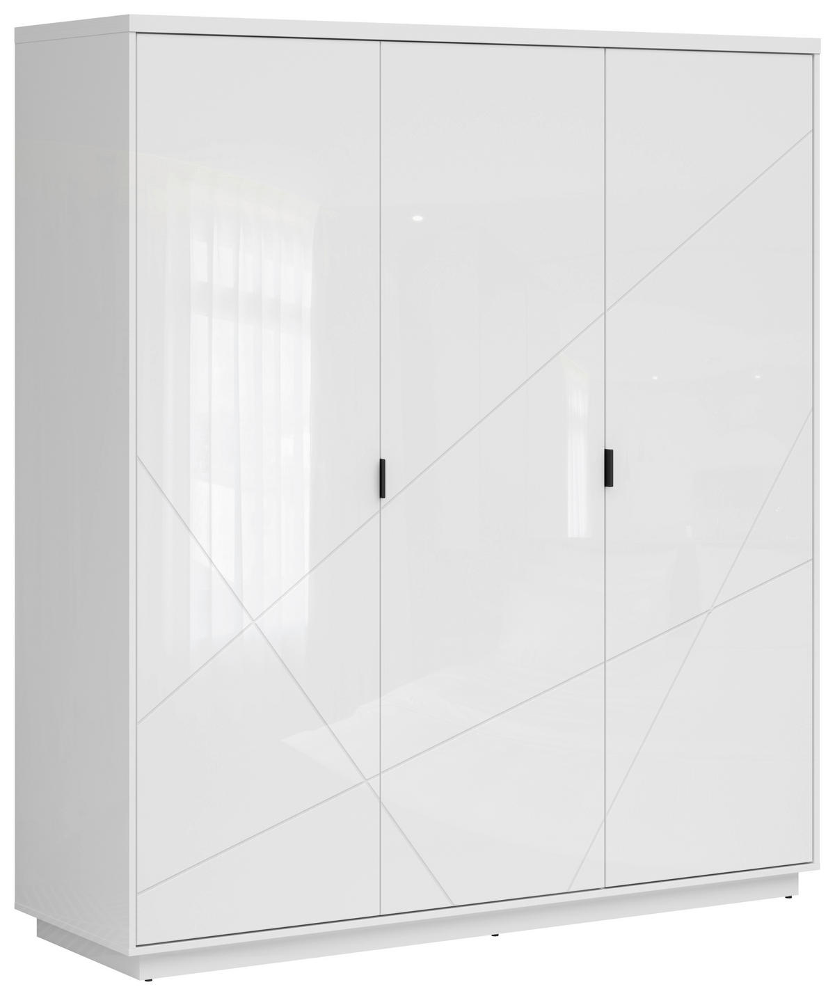 DREHTÜRENSCHRANK 180/200,5/56,5 cm 3-türig Weiß, Weiß Hochglanz  - Weiß Hochglanz/Schwarz, MODERN, Holzwerkstoff/Metall (180/200,5/56,5cm) - MID.YOU