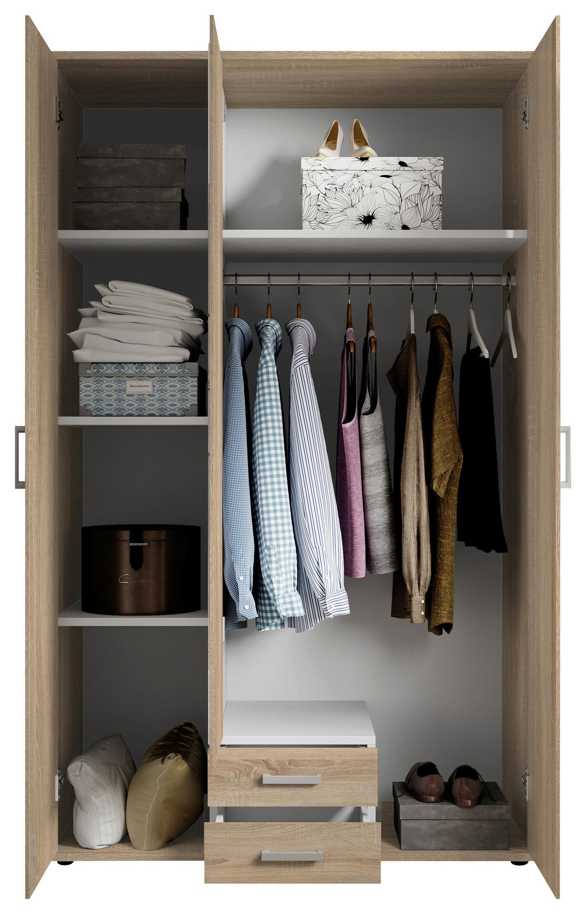 OMARA ZA OBLAČILA, hrast sonoma  - barve aluminija/hrast sonoma, Konvencionalno, umetna masa/steklo (120/196/53,5cm) - Carryhome