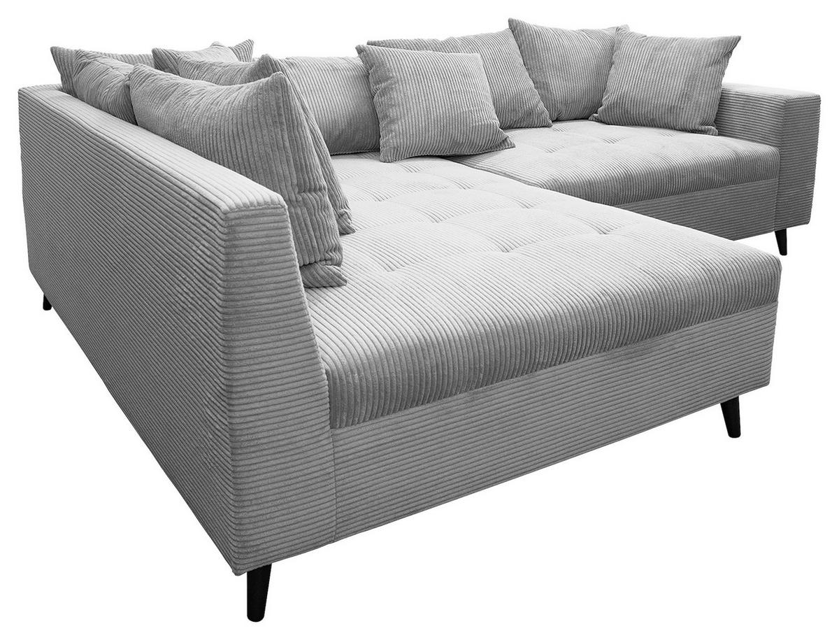 Ecksofa inkl. Hocker in Cord Hellgrau  - Hellgrau/Schwarz, Design, Holz/Textil (174/247cm) - MID.YOU