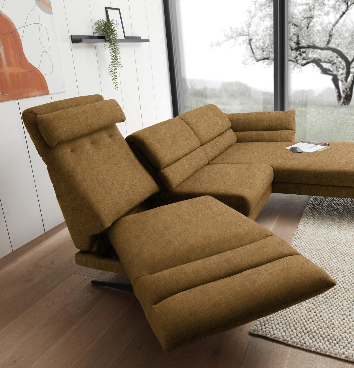 ECKSOFA in Flachgewebe Goldfarben  279-327/176-217 cm  - Goldfarben/Schwarz, Design, Textil/Metall (279-327/176-217cm) - Dieter Knoll