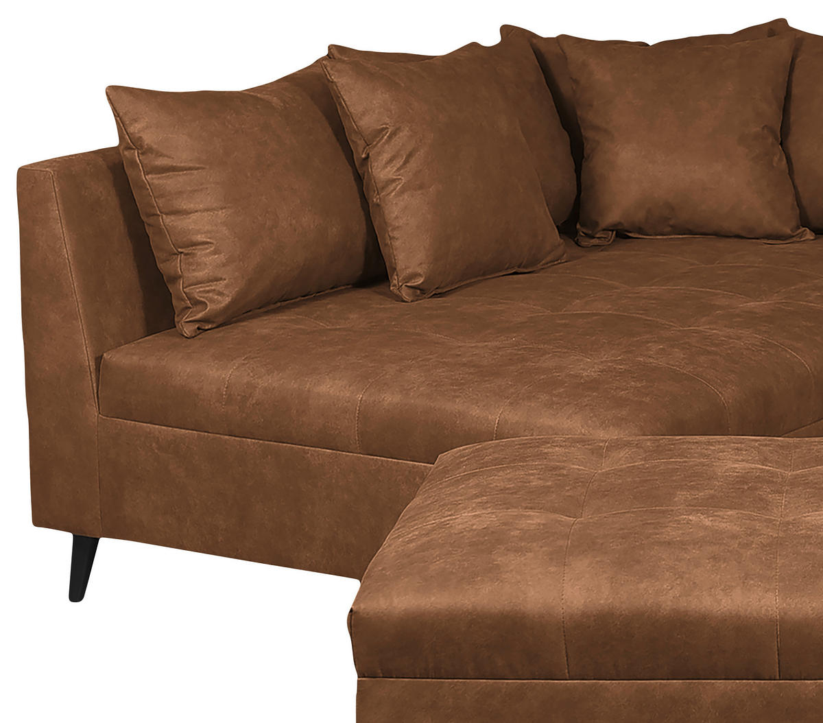 Ecksofa inkl. Hocker in Mikrofaser Braun  - Schwarz/Braun, Design, Holz/Textil (174/247cm) - MID.YOU