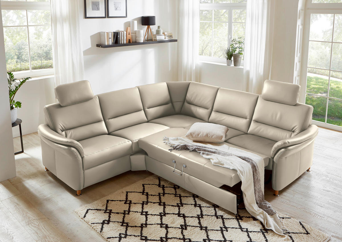 ECKSOFA in Echtleder Creme  - Eichefarben/Beige, Konventionell, Leder/Holz (262/262cm) - Beldomo Premium