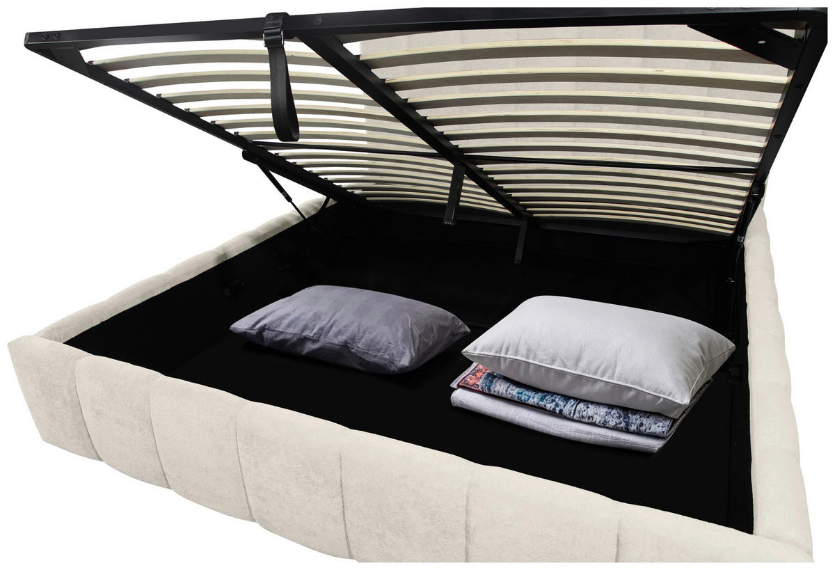 POLSTERBETT 180/200 cm,  in Beige, gepolstertes Kopfteil, Lattenrost, Bettkasten,  - Beige/Schwarz, Basics, Holz/Kunststoff (180/200cm) - Carryhome