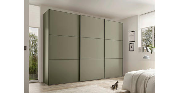 SCHWEBETÜRENSCHRANK  in Salbeigrün  - Salbeigrün/Schwarz, Design, Holzwerkstoff/Metall (280/222/68cm) - Moderano