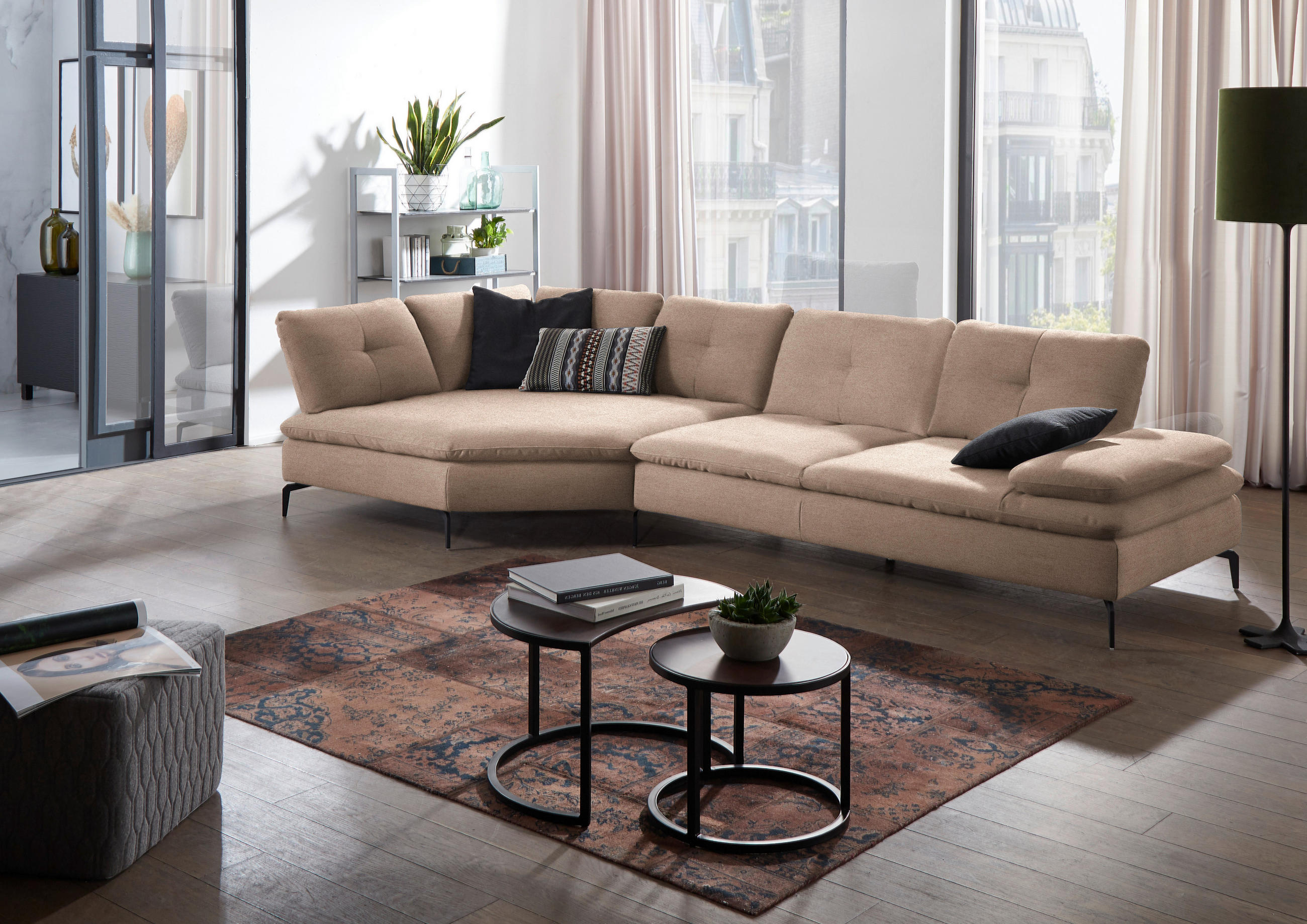 ECKSOFA in Flachgewebe Taupe  - Taupe/Schwarz, Design, Textil/Metall (157/344cm) - Chilliano
