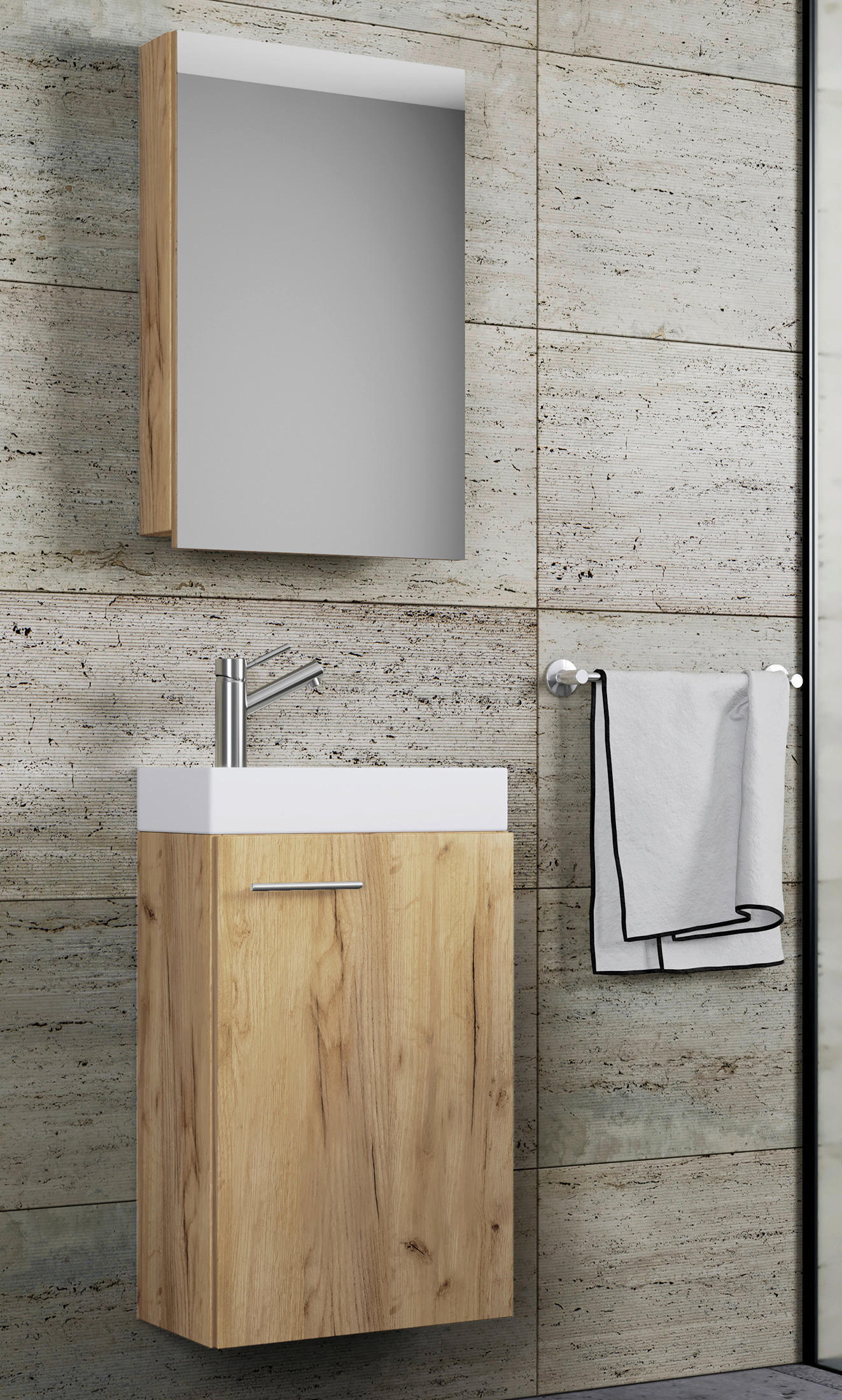 GÄSTEBAD - Honigeiche/Weiß, MODERN, Keramik/Holzwerkstoff (41cm) - MID.YOU