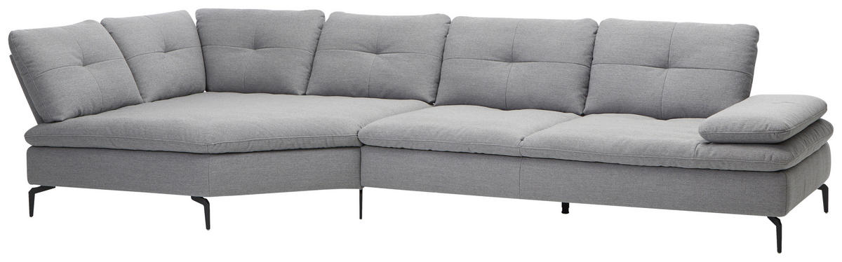 ECKSOFA Hellgrau Flachgewebe  - Hellgrau/Schwarz, Design, Textil/Metall (159/344cm) - Chilliano