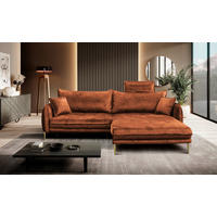 ECKSOFA Rostfarben Velours  - Rostfarben/Goldfarben, Design, Textil/Metall (264/196cm) - MID.YOU