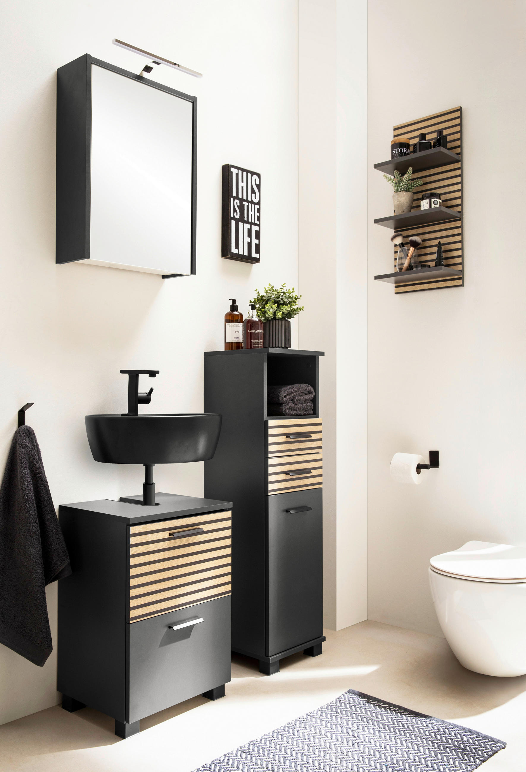 WASCHBECKENUNTERSCHRANK 40,2/60,8/35 cm  - Eichefarben/Anthrazit, MODERN, Holzwerkstoff/Kunststoff (40,2/60,8/35cm) - Stylife