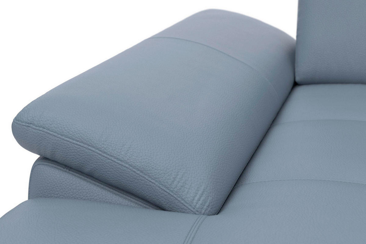 ECKSOFA COSTELLO E Graublau Echtleder Nierenkissen, Armteilverstellung, Sitztiefenverstellung  - Graublau/Schwarz, Basics, Leder/Textil (176/301cm) - Sit & More