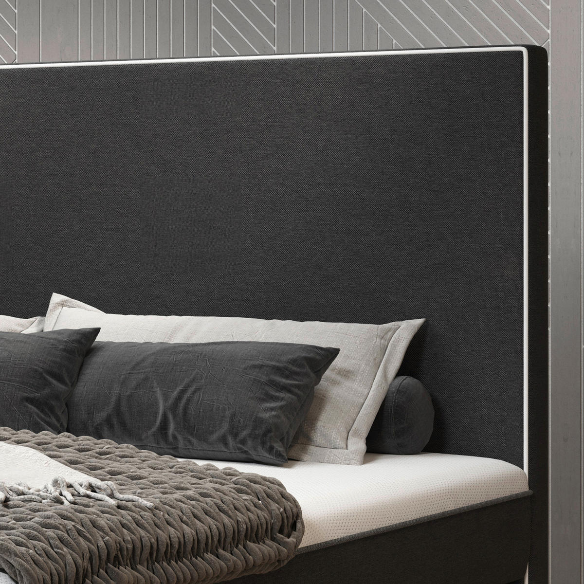 BOXSPRINGBETT 180/200 cm  in Schwarz  - Silberfarben/Schwarz, KONVENTIONELL, Textil/Metall (180/200cm) - MID.YOU